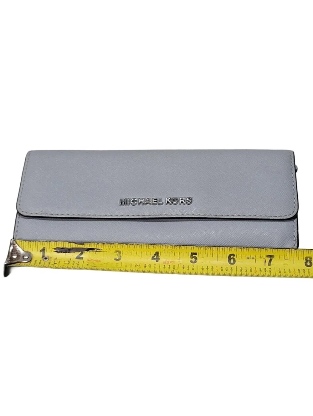 Michael Kors Women's Jet Set Travel Flat Wallet Gray Saffiano Leather